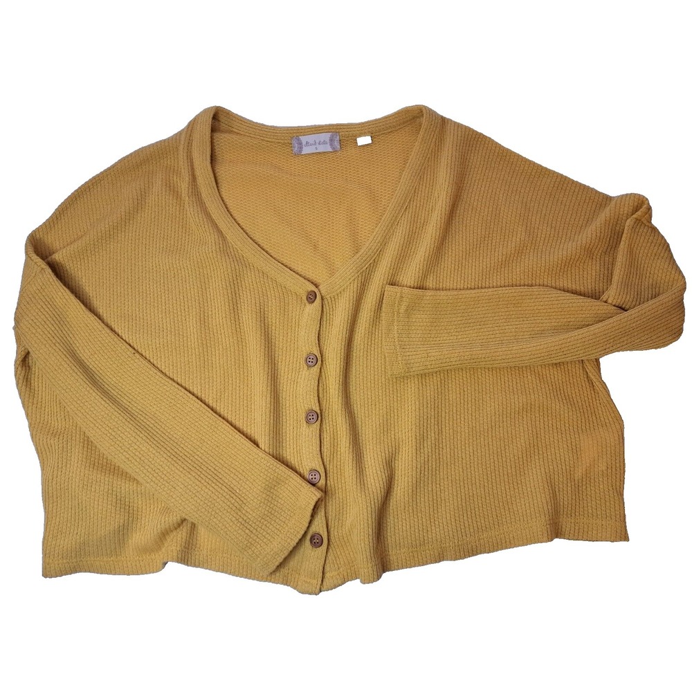 Altar'd State Mustard Yellow Waffle Knit‎ Open Front Cardigan Sweater Womens S